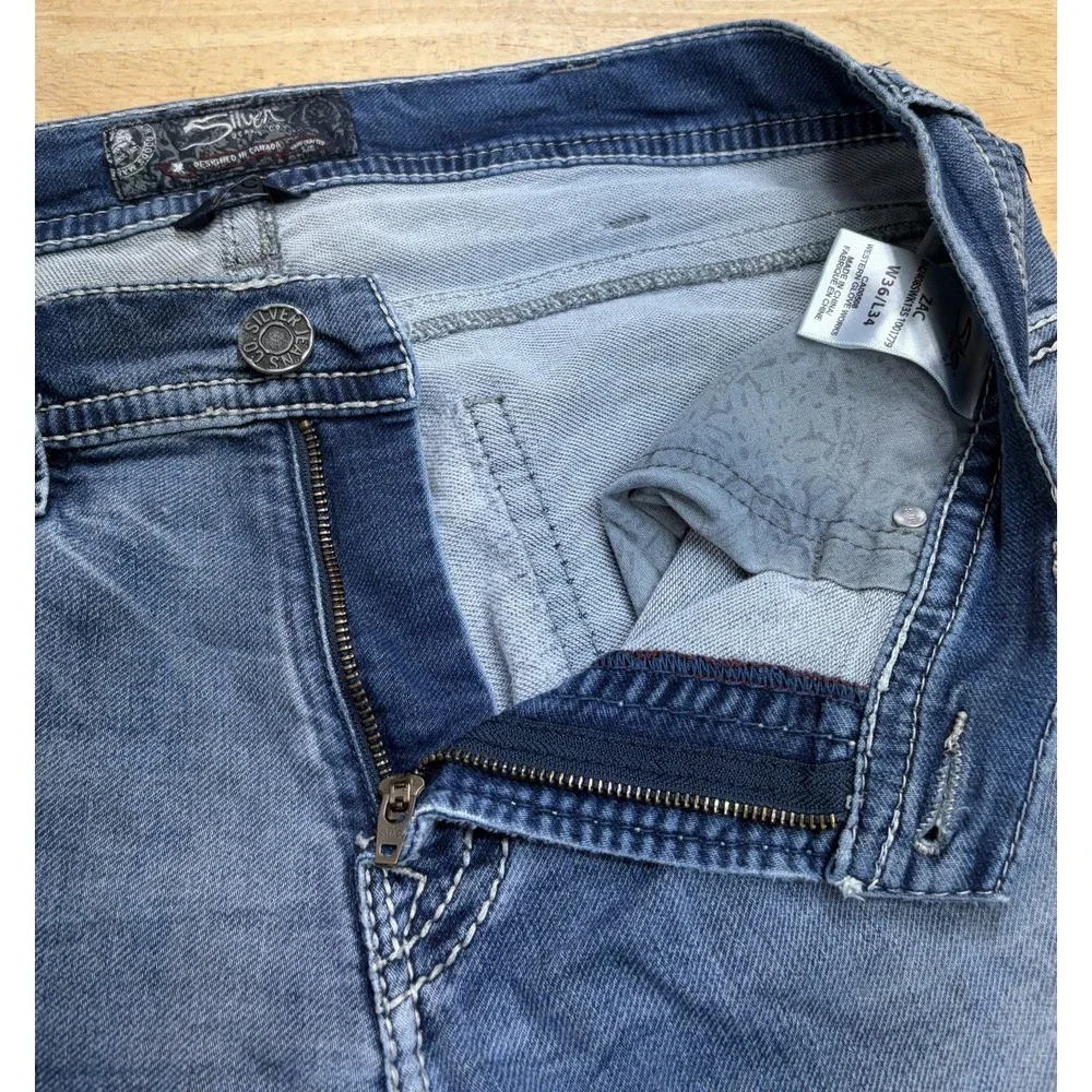 Mens SILVER ZAC Jeans Blue Cotton Blend Stretch Denim Pants Size 36x34